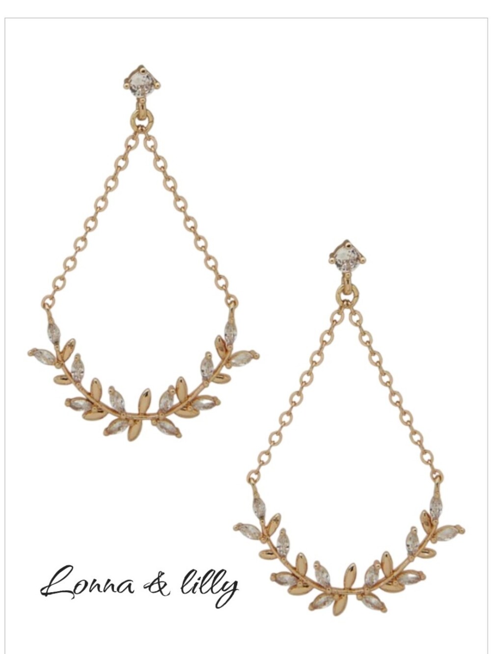 Lonna & Lilly Gold Tone Cubic Zirconia White Branch Leaf Drop Earrings